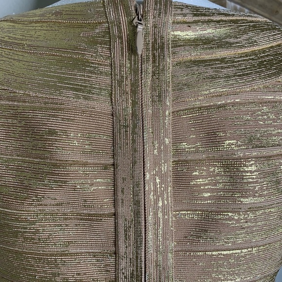 Herve Leger Gold Foil Scoop Neck Bandage Dress - Picture 7 of 10